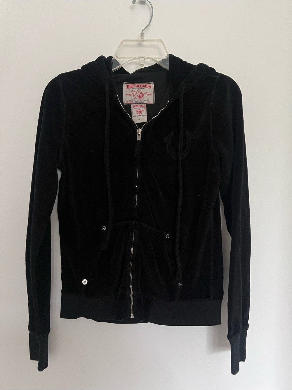 True Religion Black Velour Zip-Up Hoodie Jacket